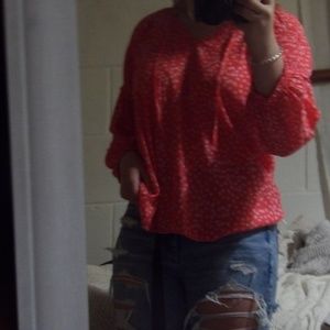 pink flower pattern blouse